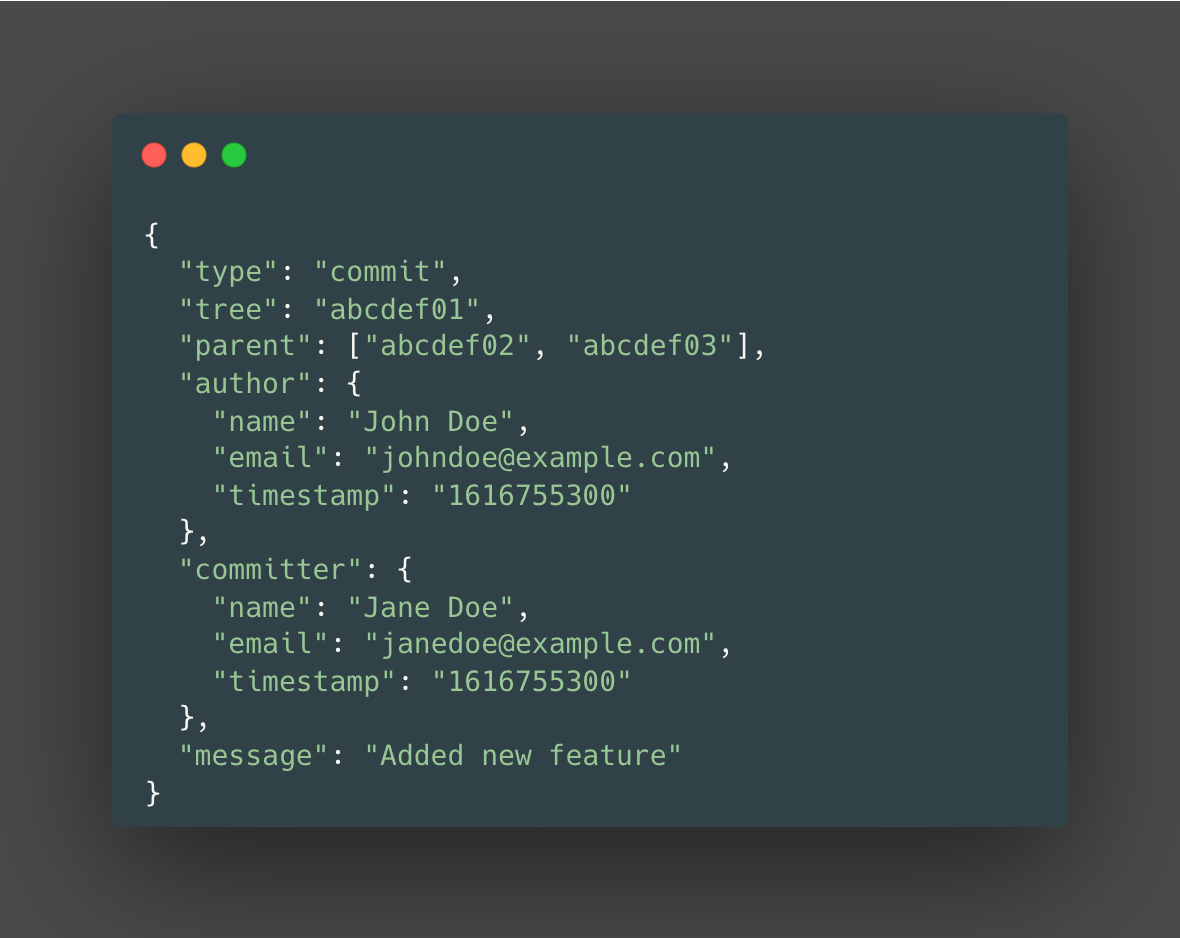 git json commit object