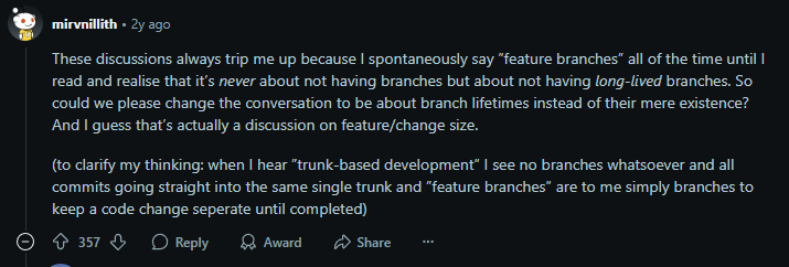  Developer discussion emphasizing feature flags on reddit

