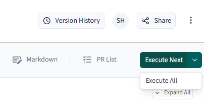 Runbook interface showing the Execute Next and Execute All options.