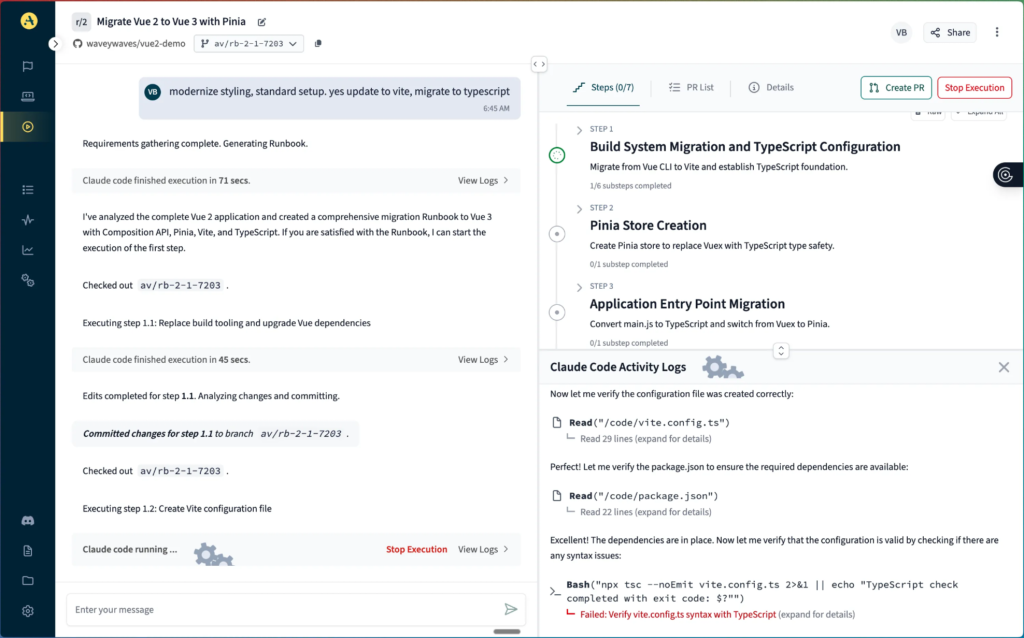 Executing a runbook step with real-time progress tracking