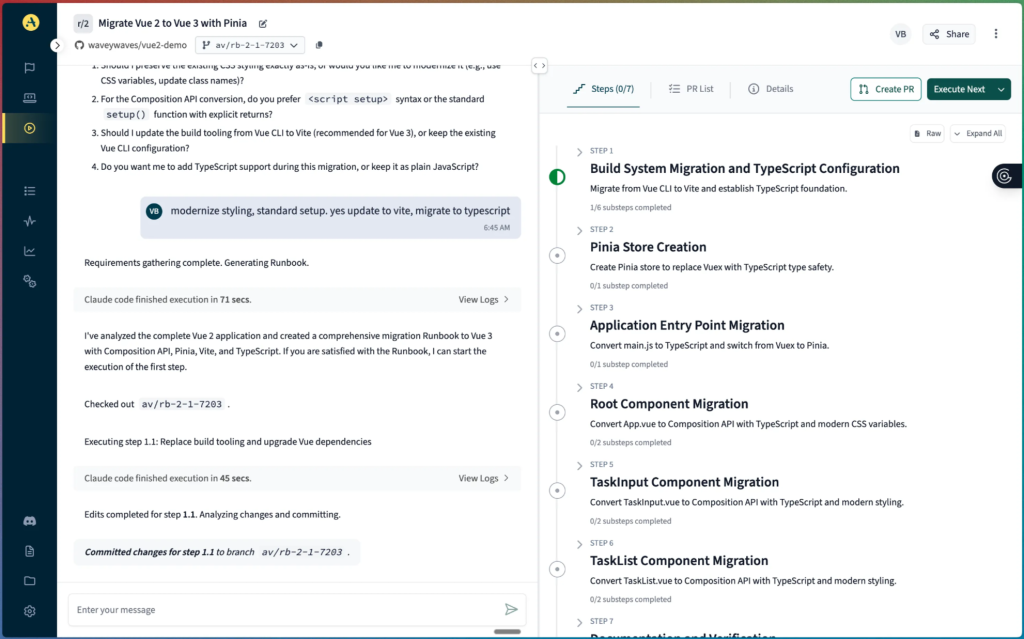Runbook plan with numbered migration steps