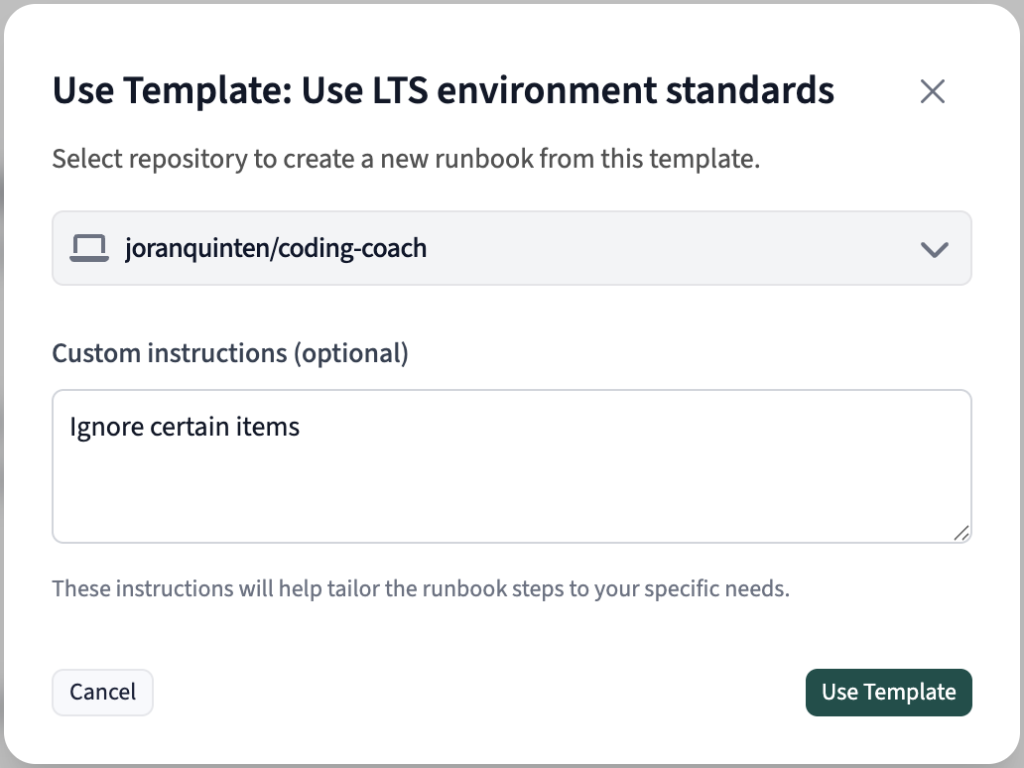 Adjusting the Runbook template